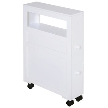 Armario De Baño Con Ruedas De Mdf Homcom 16x52x71,5 Cm Blanco