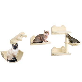 Estante De Escalada Para Gatos Pawhut Madera Felpa 40x28x73 Cm Beige