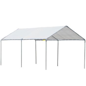 Cochera Exterior Outsunny Tela Acero Galvanizado 294x595x260cm Blanco