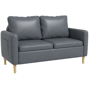 Sofá De 2 Plazas De Poliéster Espuma Acero Homcom 143x76x83 Cm Gris