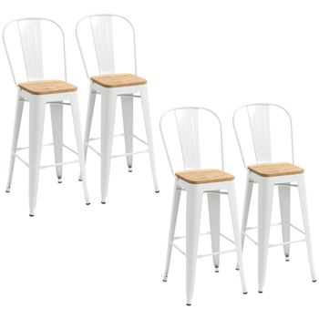 Sillas de bar para mostrador de cocina color blanco, taburetes altos,  reposapiés, taburete de bar de desayuno, patas de metal y asiento de lino