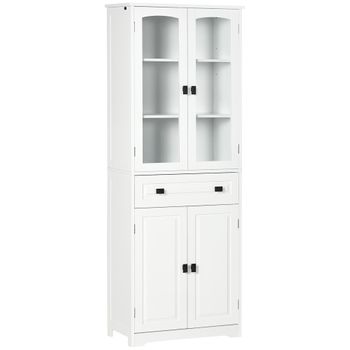 Alacena De Cocina De Mdf Melamina Vidrio Homcom 60x30x160 Cm Blanco