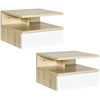 2 Mesitas De Noche Homcom De Melamina De Madera 35x32x22,5 Cm Roble