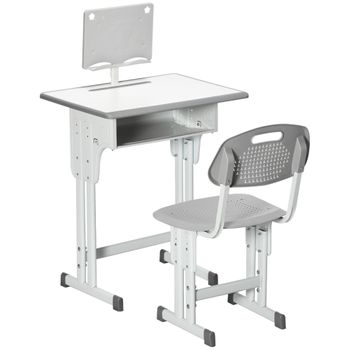 Juego De Escritorio Y Silla Infantil Altura Ajustable Gris Homcom