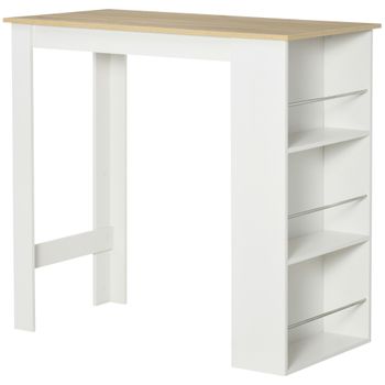 Mesa De Bar De Melamina De Madera Homcom 112x57x106 Cm Blanco