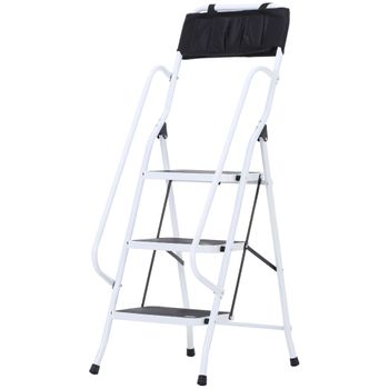 Escalera Plegable De Metal Y Acero Homcom 51x66x131 Cm Blanco Y Negro