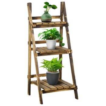 Soporte Para Plantas De Madera De Abeto Outsunny 40x37x93 Cm Natural