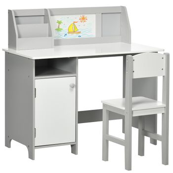 Juego De Mesa Y Silla Infantil Madera Con Pizarra Blanca Gris Homcom