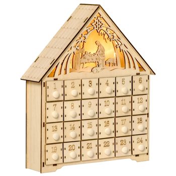 Calendario De Adviento Navidad De Madera Homcom 26,6x6x30 Cm Natural