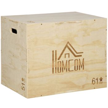 Caja Pliométrica De Madera Homcom Haya, 61x51x76 Cm, Madera Natural