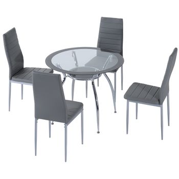 Conjunto Mesa Cristal Dima + 4 Sillas Meli Polipiel Camel Estilo