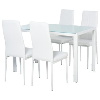 Conjunto De 1 Mesa Y 4 Sillas Homcom 120x70x75 Cm Blanco