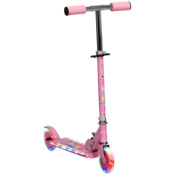 Patinete Para Niños Plegable Con Luces Altura Ajustable Rosa Homcom