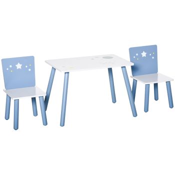 Juego De Mesa Y 2 Sillas Para Niños De 2-4 Años Blanco Y Azul Homcom