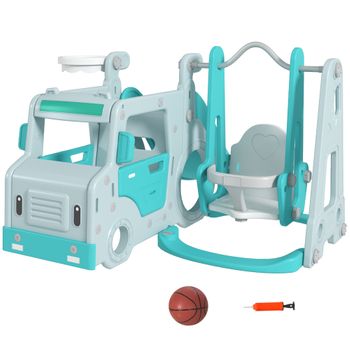 HOMCOM 5 en 1 Tobogán y Columpio para Niños +18 Meses con 2 Canastas de  Baloncesto Portería Fútbol con Asiento Ajustable Parque Infantil Interior y  Exterior 210x186x133 cm Multicolor