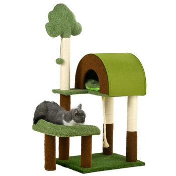 Árbol Para Gatos De Madera Felpa Sisal 49x40x107 Cm-pawhut.verde