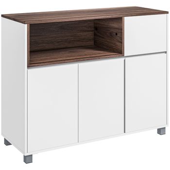 Aparador Buffet Moderno De Mdf Homcom 105x39x83 Cm Blanco Y Nogal