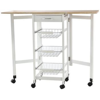 Carrito De Cocina De Metal Mdf Homcom 97,2x37x77,5 Cm Blanco Y Roble