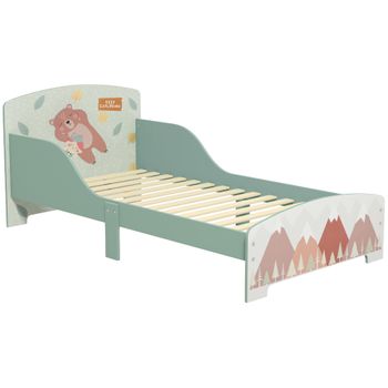 Cama Infantil De Madera Con Barreras De Protección Verde Zonekiz