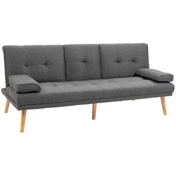 Sofá Cama De Lino Metal Espuma Madera Homcom 181x77x78cm Gris Claro