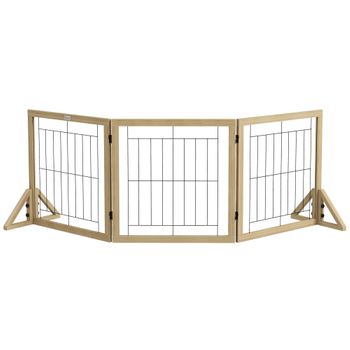 Barrera Para Perros Plegable De Pino Acero 210x44x70cm-pawhut.natural