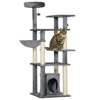 Árbol Para Gatos De Madera Poliéster Sisal 49x49x144 Cm-pawhut.gris