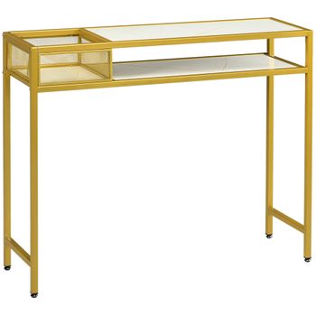 Mesa Consola De Melamina Acero Homcom 100x30x80 Cm Oro Y Blanco