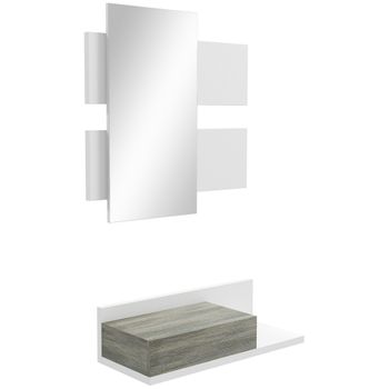 Mueble Recibidor Con Cajón Y Espejo Incluido Moderno Color Blanco Y Roble  75x29 Cm con Ofertas en Carrefour