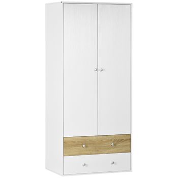 HOMCOM Armario Abierto Colgador 80x40x128cm Colgar Ropa Madera Blanco  Colgador Ruedas - Conforama