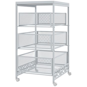 Carrito Auxiliar De Acero Melamina Homcom 34x29,5x57,5 Cm Blanco