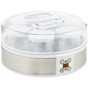 Duronic YM2 Yogurtera de 20W Capacidad para 8 Tarros de Cerámica 125ml y  Tapa Transparente Antiderrame, Partes aptas para lavavajillas, Temporizador y Autoapagado