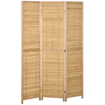 Biombo De 3 Paneles Plegable De Bambú Homcom 120x1,8x170 Cm-natural