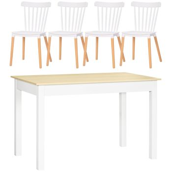 Conjunto 1 Mesa + 4 Silla De Pp Melamina-homcom. Blanco