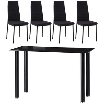 Conjunto 1 Mesa + 4 Silla De Comedor De Lino Vidrio-homcom. Negro