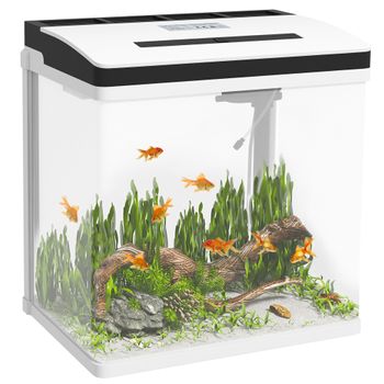 Acuario Pequeña 28l Pawhut Cristal Y Abs 38x26x39,5 Cm Blanco