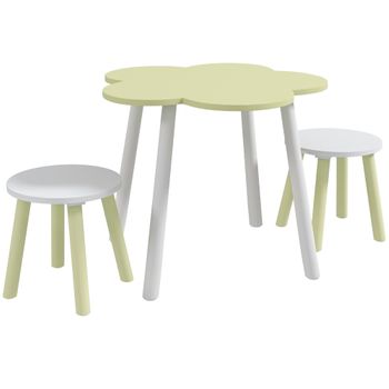 Juego De Mesa Y 2 Sillas Infantiles Verde Y Blanco Zonekiz