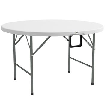 Mesa De Jardín De Acero Hdpe Ø122x73 Cm-outsunny. Blanco