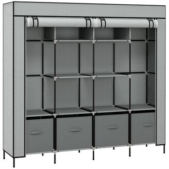 HOMCOM Armario de Tela Plegable Ropero Portátil con 6 Estantes y 1 Barra de  Colgar para Dormitorio 103x43x162,5cm Gris