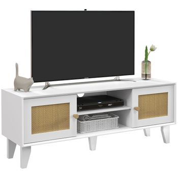 Mueble De Tv Mueble De Salón De Melamina Homcom 120x35x46 Cm Blanco