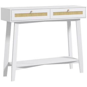 Mesa Consola De Melamina De Madera Homcom 100x30x81 Cm Blanco