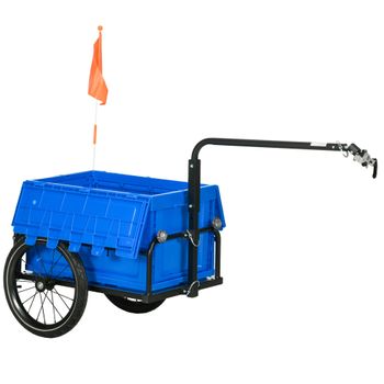 Remolque Para Bicicleta Homcom Acero Pp, 145x61x76/81 Cm, Azul