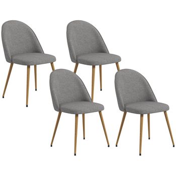 4 Sillas De Comedor De Lino Espuma Acero Homcom 50x52x83 Cm Gris