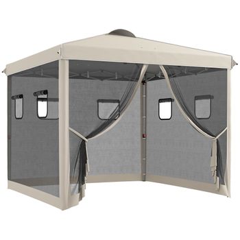 Carpa Plegable De Acero Tela Oxford 297x297x287 Cm-outsunny. Beige