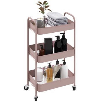 Carrito Auxiliar Con Ruedas De Acero Homcom 45x30,6x79 Cm Rosa