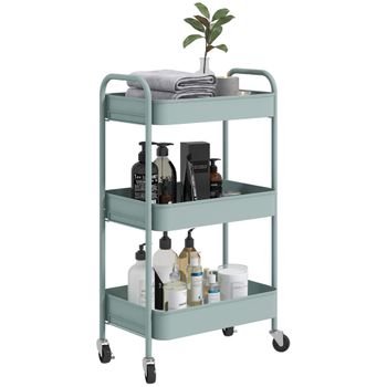 Carrito Auxiliar Con Ruedas De Acero Homcom 45x30,6x79 Cm Azul Claro