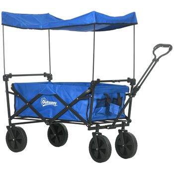 Carro De Jardín De Acero Tela Oxford 97x52x105 Cm-outsunny. Azul