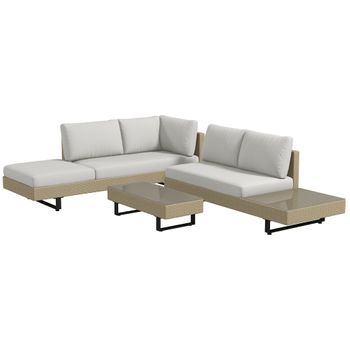 Conjunto De Muebles Jardín De Acero Ratán Pe Poliéster-outsunny.beige