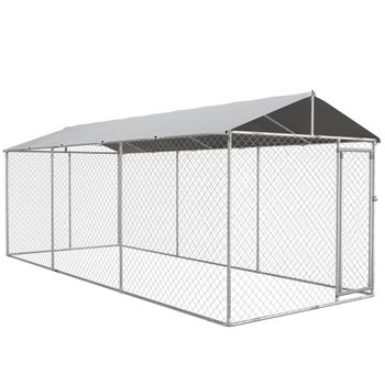 Perrera De Acero Galvanizado Tela Oxford 600x230x230 Cm-pawhut.plata