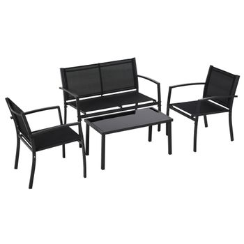 Conjunto 2 Sillones+1 Sofá+1 Mesa Outsunny 105x60x77 Cm Negro