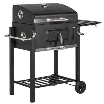 Barbacoa De Carbón Outsunny Acero Inoxidable 113x65x108 Cm Negro